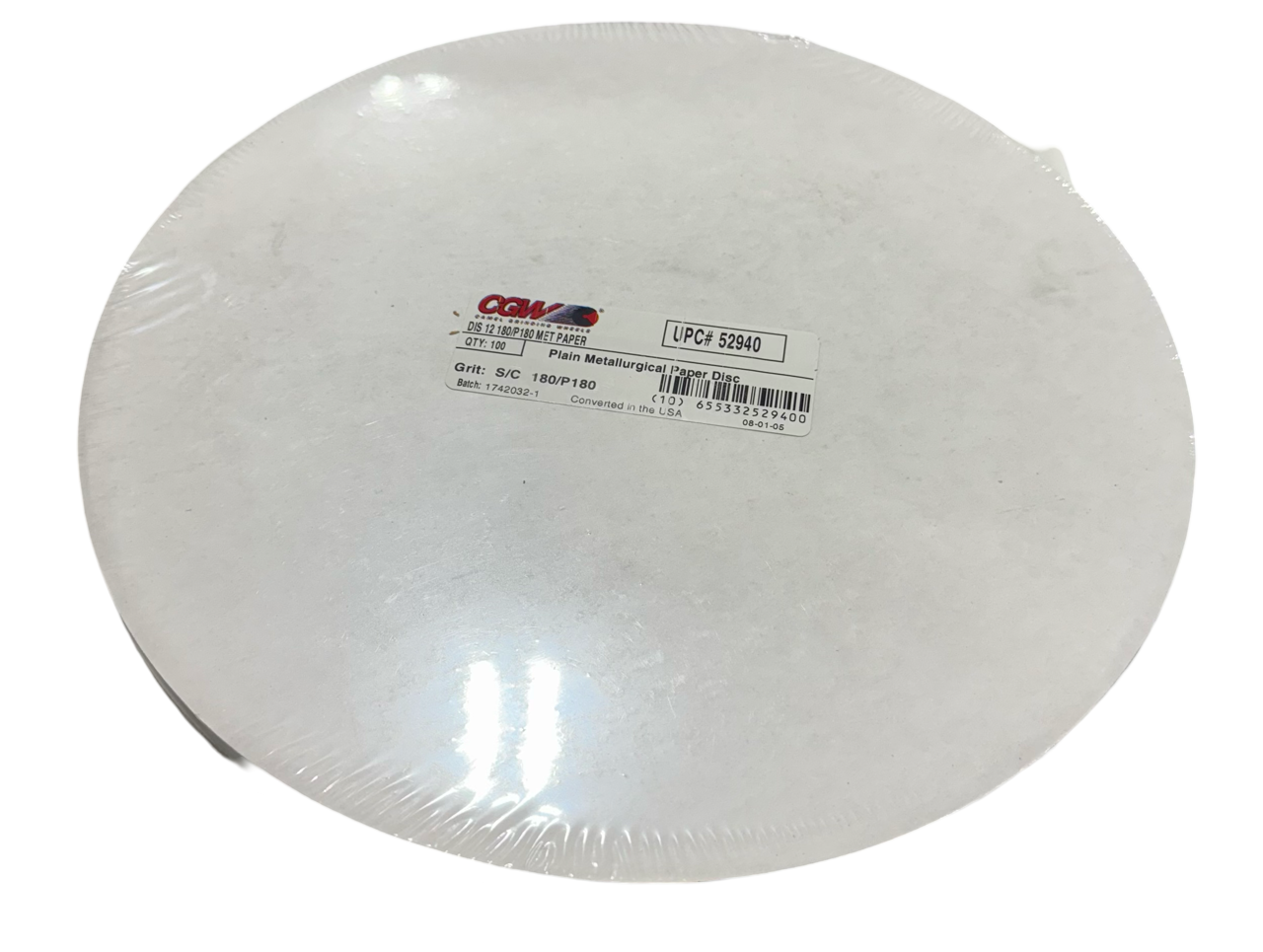 CGW 12" Metallurgical Sanding Discs 180/180 Silicon Carbide 100 Pack