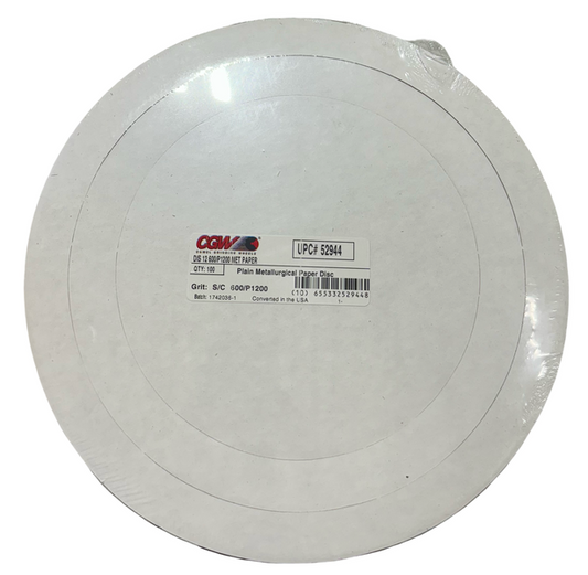 CGW 12" Plain Metallurgical Paper Disc 600/1200 Silicon Carbide 100 Pack