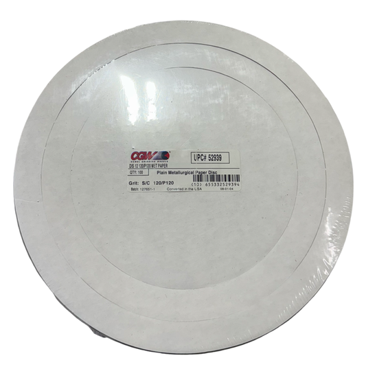 CGW 12" Plain Metallurgical Sanding Disc 120 Grit Silicon Carbide 100 Pack