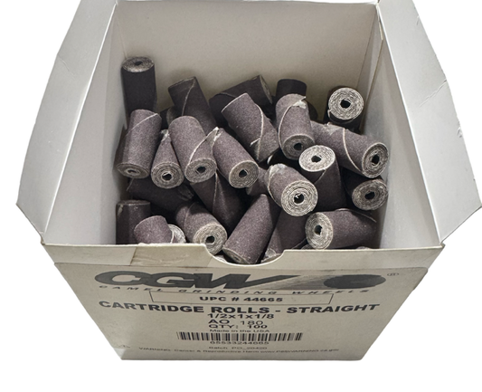 CGW 1/2" x 1" x 1/9" Straight Cartridge Sanding Rolls 180 Grit Aluminum Oxide 100 pack USA