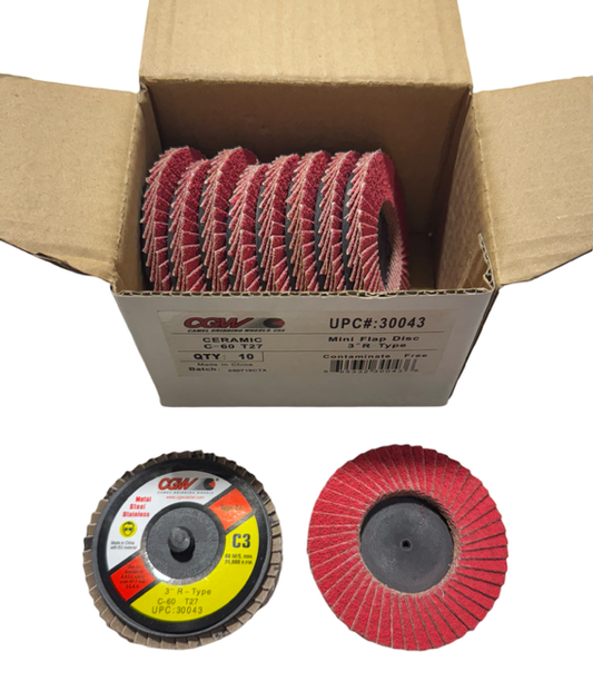 CGW 3" Roloc Mini Flap Disc T27 60 Grit Ceramic 10 Pack