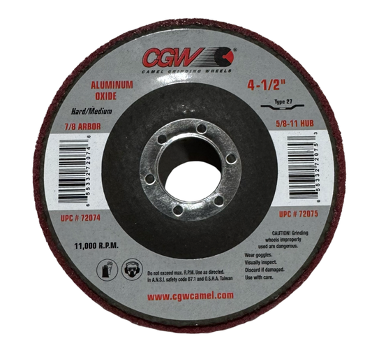 CGW 4-1/2" x 7/8" Unitized Surface Prep Wheels Hard-Medium T27 A/O 10 Pack