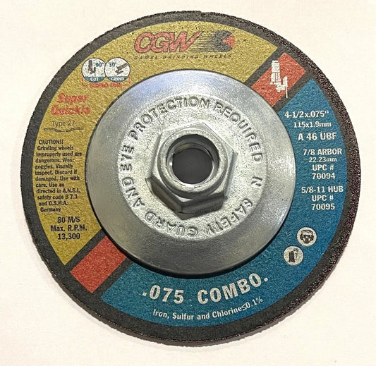 CGW 4-1/2" x .075" x 5/8-11 Reinforced Cut-Off Wheels Type 27 46 Grit 5 Pack