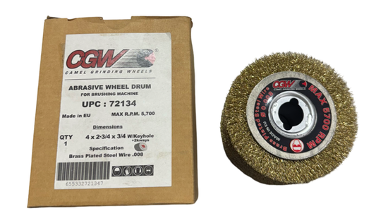 CGW 4" x 2-3/4" x 3/4" Wire Brush Wheel Drum with Keyhole .008" Brass Plated
