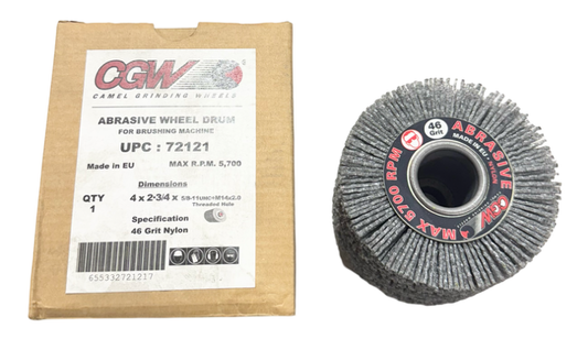 CGW 4" x 2-3/4" x 5/8-11 Abrasive Nylon Brush Wheel Drum 46 Grit
