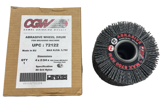 CGW 4" x 2-3/4" x 5/8-11 Abrasive Nylon Brush Wheel Drum 80 Grit