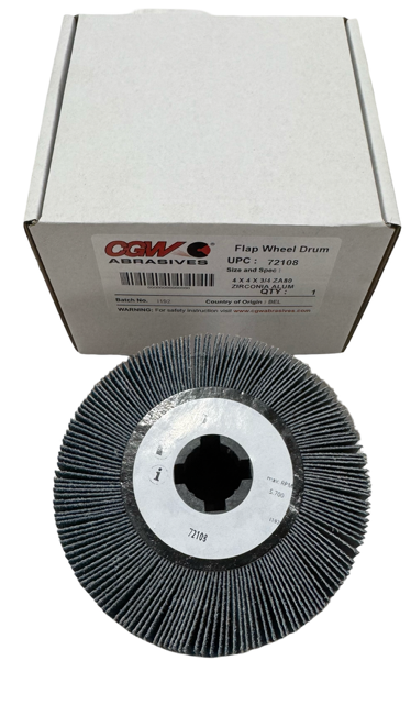 CGW 4" x 4" x 3/4" Flap Wheel Drum with Keyhole Zirconia Aluminum Oxide 80 Grit