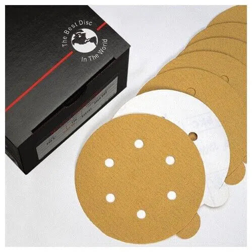 CGW 5" PSA 5 Hole Gold Disc with Tab 220 Grit C-Weight Aluminum Oxide 100 Pack