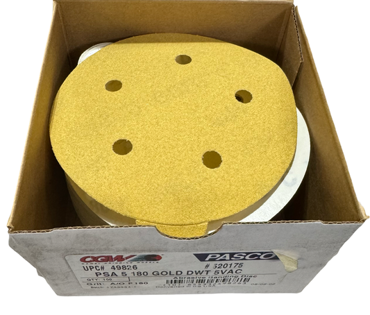 CGW 5" PSA Gold Sanding Discs 5 Hole 180 Grit Aluminum Oxide 100 Pack