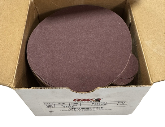 CGW 5" PSA Sanding Disc 220 Grit Aluminum Oxide Discs with Tab 100 Pack