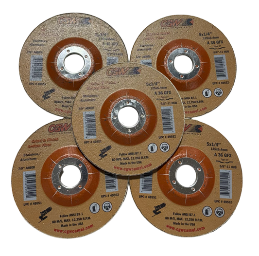 CGW 5" x 1/4" x 7/8" Cotton Fiber Wheels Blening Grind & Finish T27 A/O 5 Pack
