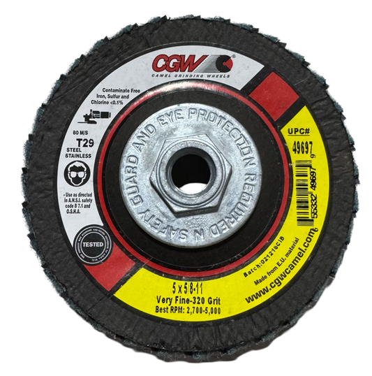 CGW 5" x 5/8-11 Interleaf Flap Discs T29 Very Fine 320 Grit AO 10 Pack