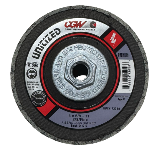 CGW 5" x 5/8-11 Premium Unitized Right Angle Grinder Wheel 2S Fine Silicon Carbide