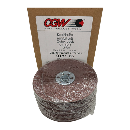 CGW 5" x 5/8-11 Resin Fiber Disc Quick Lock 36 Grit Aluminum Oxide 25 Pack