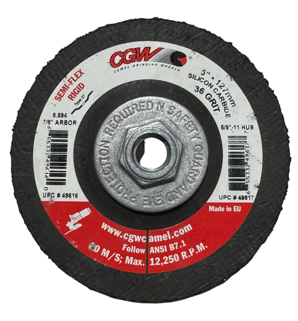 CGW 5" x 5/8-11 Semi-Flex Rigid Grinding Discs 36 Grit Silicon Carbide 10 Pack