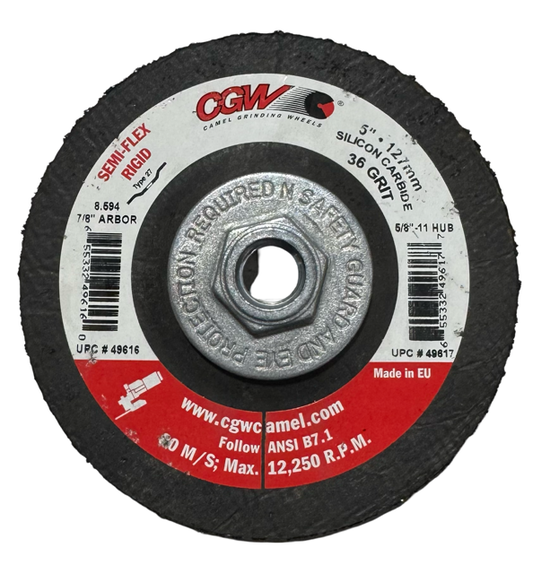 CGW 5" x 5/8-11 Semi-Flex Rigid Grinding Discs 36 Grit Silicon Carbide 10 Pack