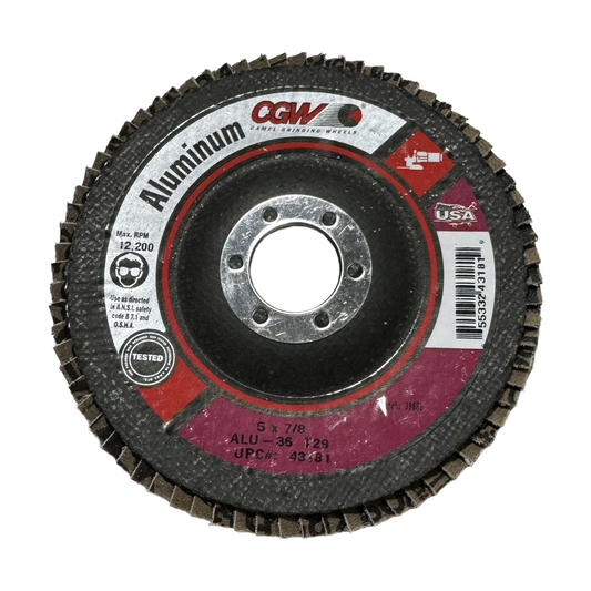 CGW 5" x 7/8" Flap Disc Aluminum A3 36 Grit T29 10 Pack USA Made