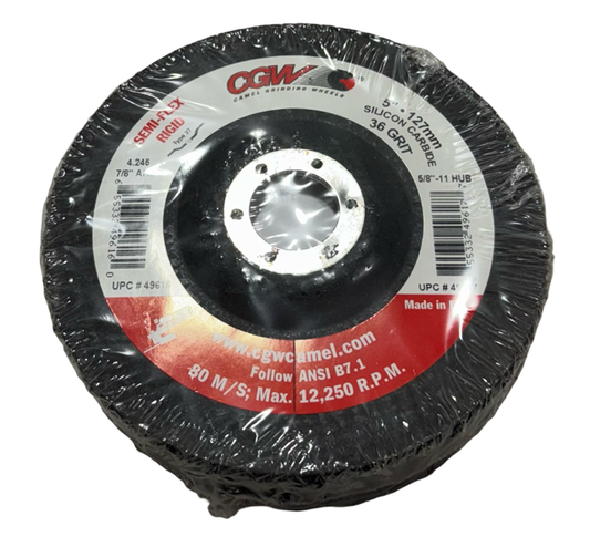 CGW 5" x 7/8" Semi-Flex Rigid Grinding Discs 36 Grit Silicon Carbide 5 Pack