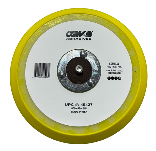 CGW 6" Fiberglass Hubbed Hook & Loop Disc Pad, Firm USA Made