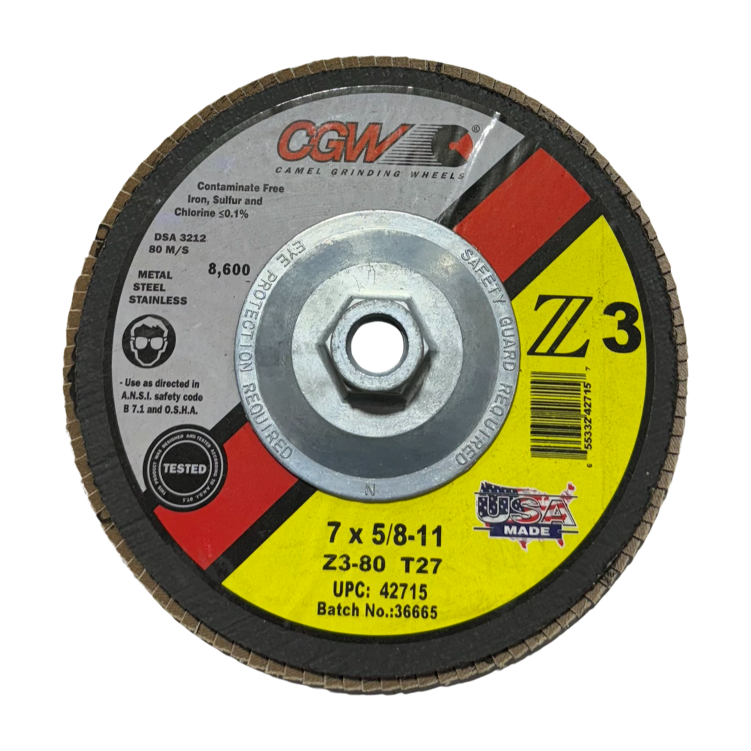 CGW 7" x 5/8-11 Flap Disc 80 Grit Z3 Premium Zirconia T27