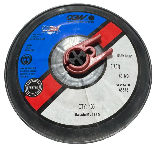 CGW 7" x 7/8" Resin Fiber Sanding Discs 60 Grit AO Metal Steel Stainless 100 Pack