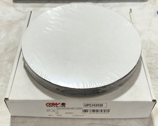 CGW 8" Metallurgical Sanding Disc Plain Backing 400 / P800 Grit Silicon Carbide 100 Pack