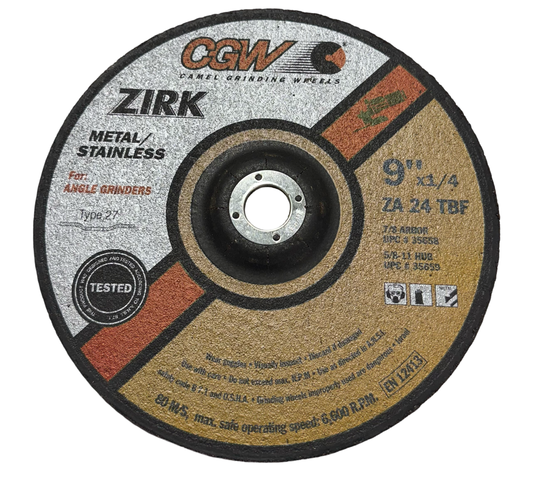CGW 9" x 1/4" x 7/8" Depressed Center Wheel Metal/Stainless 24 Grit Zirconia