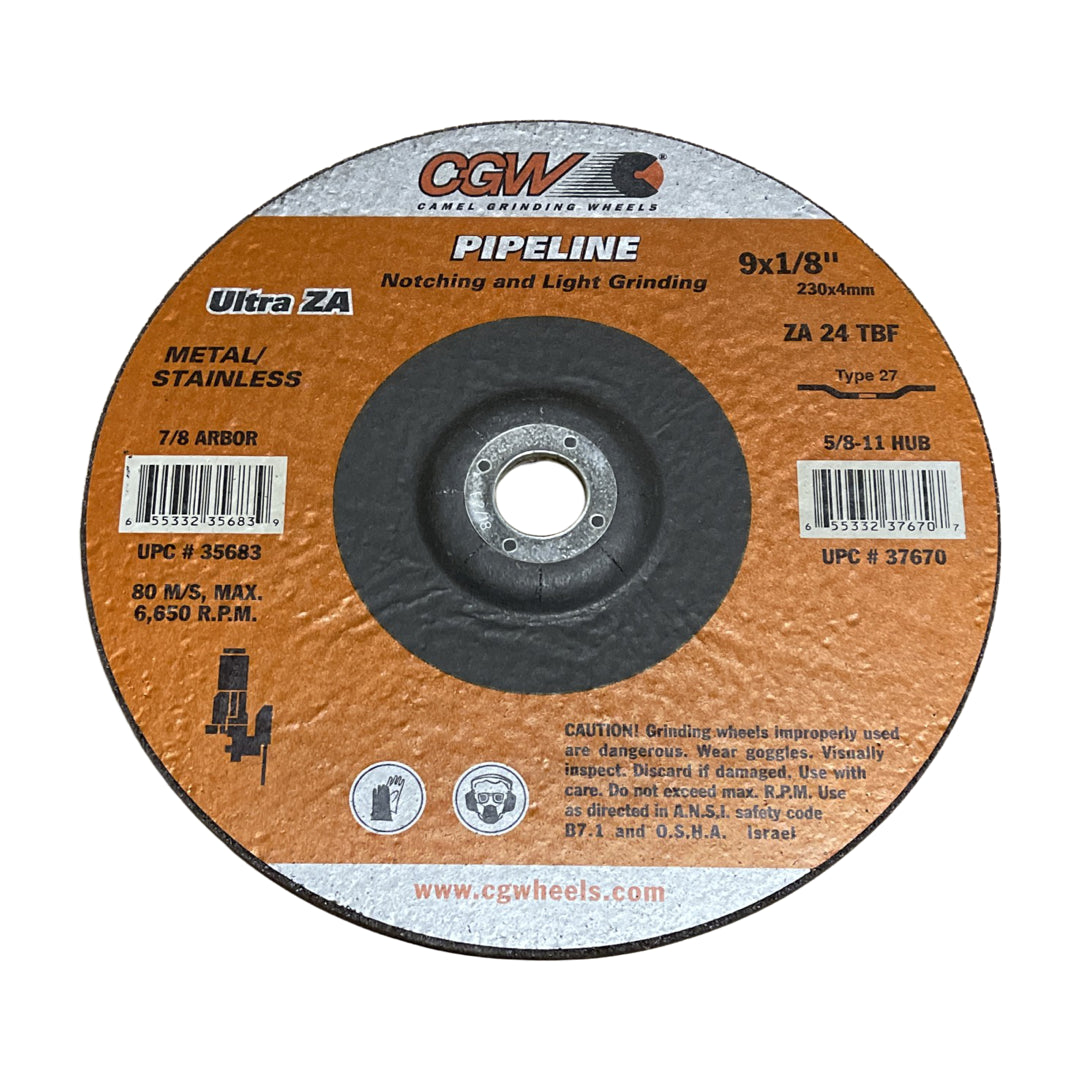 CGW 9" x 1/8" x 7/8" Pipeline Grinding Wheel Type 27 ZIrconia Alumina Oxide