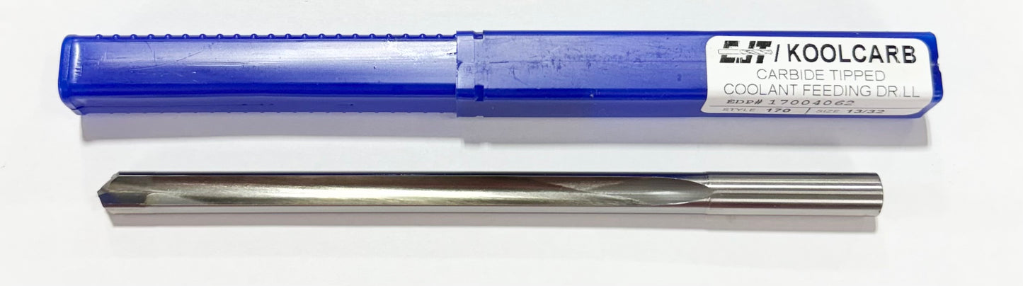 CJT KoolCarb 13/32" Carbide Tipped Coolant Feeding Drill Straight Flute 7" OAL USA Made