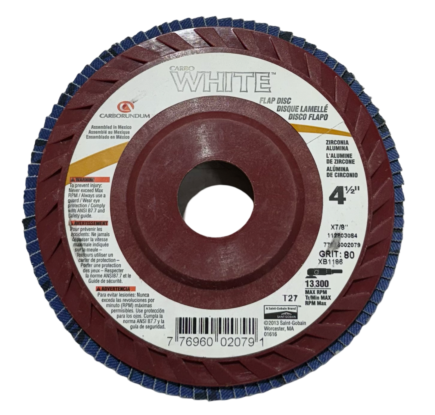 Carborundum 4-1/2" x 7/8" Resin Cloth Flap Disc 80 Grit Zirconia Aluminum 10 Pack