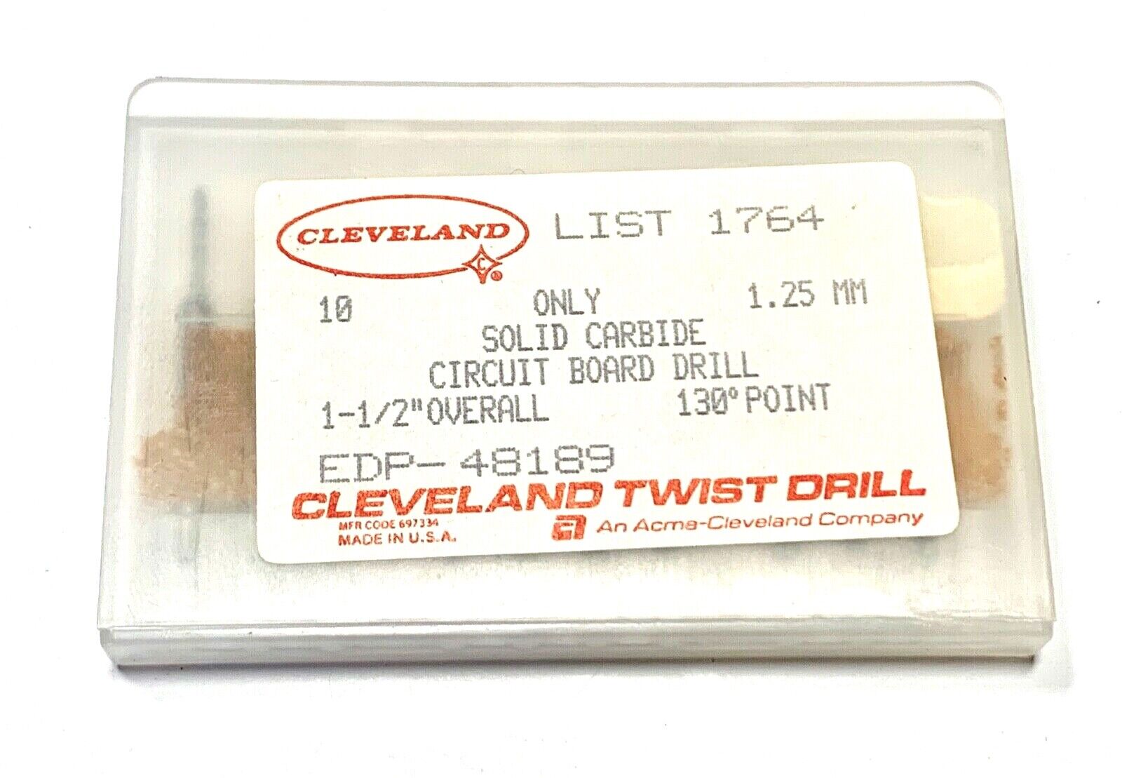 Cleveland Twist 1.25mm Solid Carbide Circuit Board Drills USA Made 10 Pack