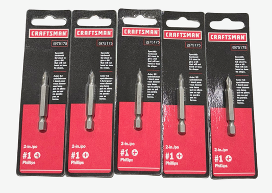 Craftsman #1 Phillips Screwdriver Insert Bits 2" Quick Change 5 Pack