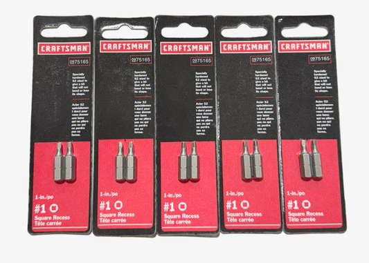 Craftsman #1 x 1" Square Recess Bits 10 Pack