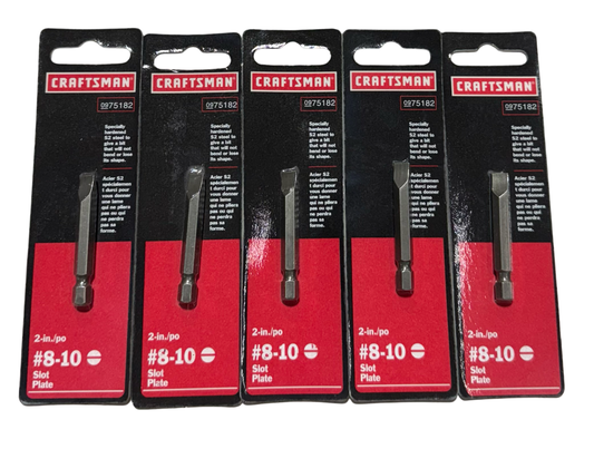 Craftsman #8-10 Slotted Insert Screwdriver Bits 1/4" Quick Change Hex Shank 5 Pack