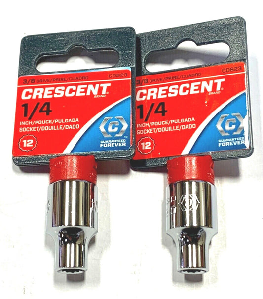 Crescent 3/8" Drive 1/4" Socket 12 Point Chrome Fully Polished 2 Pack CDS23