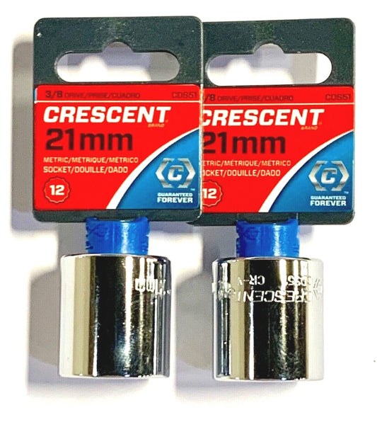 Crescent 3/8" Drive 21mm Socket 12 Point Mirror Finish CDS51 2 Pack