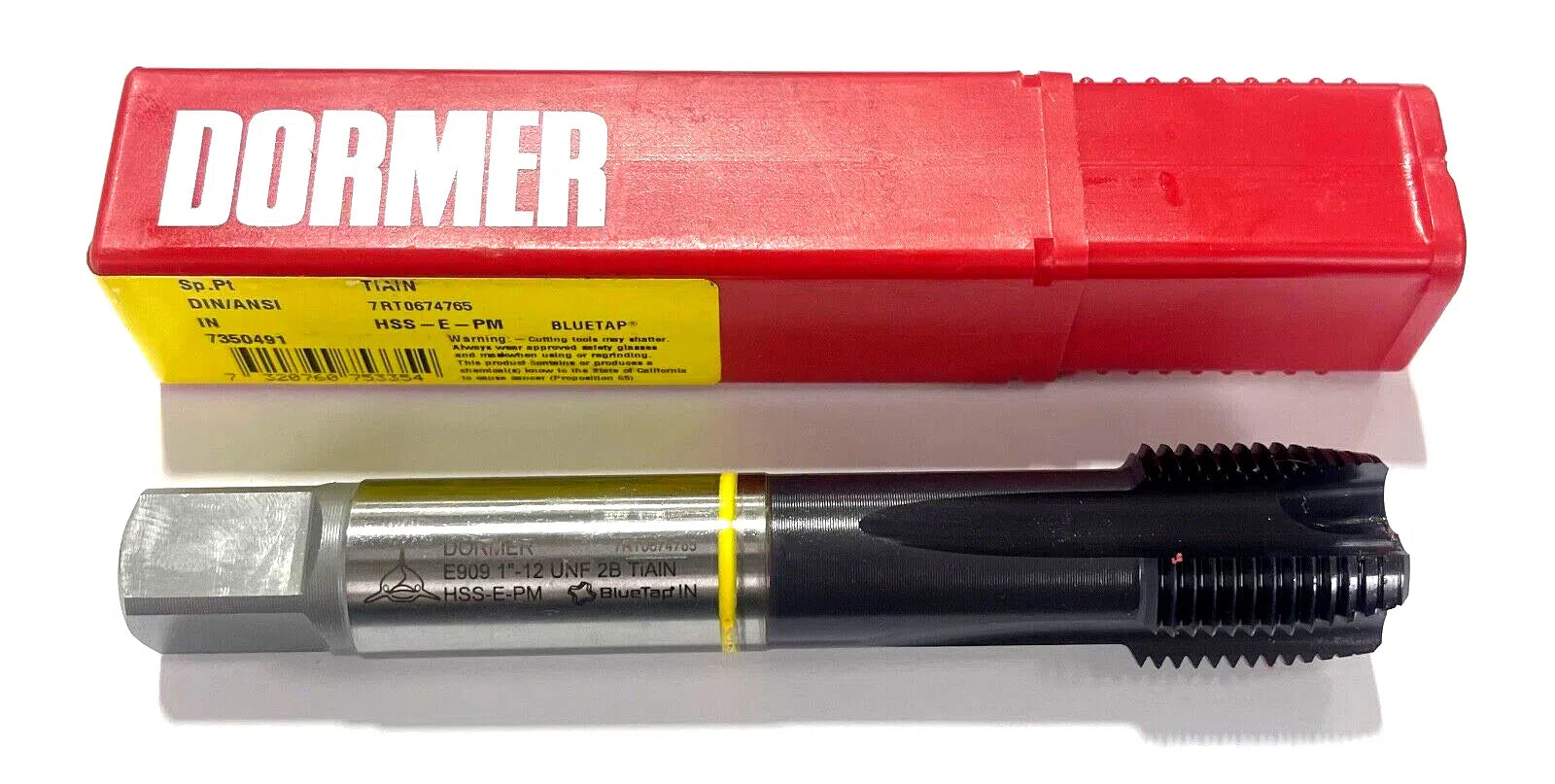 Dormer 1"-12 HSS-E-PM Spiral Point Plug Tap TiAlN H6 Yellow Ring 4 Flute