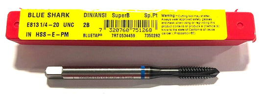 Dormer 1/4-20 Machine Tap HSS-E-PM Spiral Point Plug Tap Blue Ring 3FL H5 2.5xD