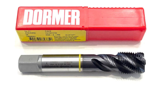 Dormer 1/4"-28 HSS-E-PM Spiral Flute Tap Semi-Bottoming TiAlN Yellow Ring 3FL