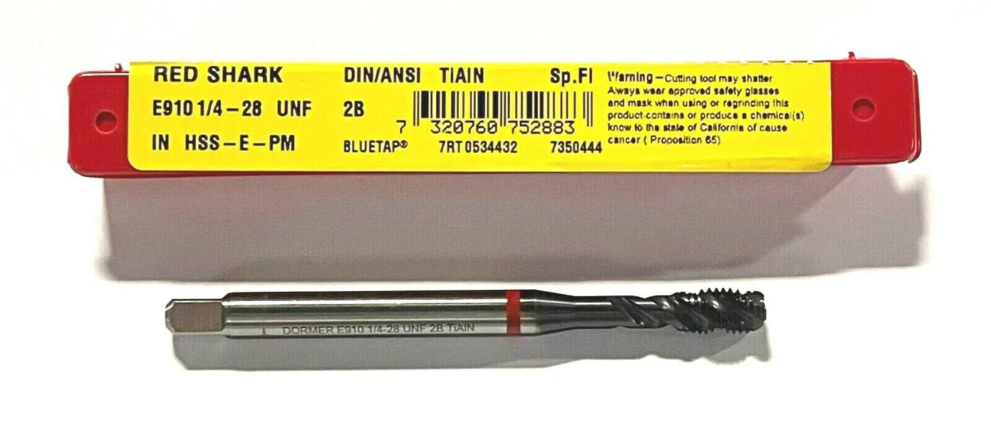 Dormer 1/4-28 Tap HSS-E-PM Semi Bottoming Spiral Flute Machine Tap TiAlN Coating