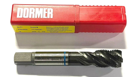 Dormer 3/4"-16 Tap HSS-E-PM Semi Bottoming Spiral Flute Machine Tap Blue Shark
