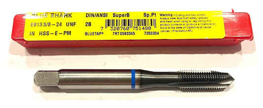 Dormer 3/8-24 Machine Tap HSS-E-PM Spiral Point Plug Tap Blue Ring 3 Flute