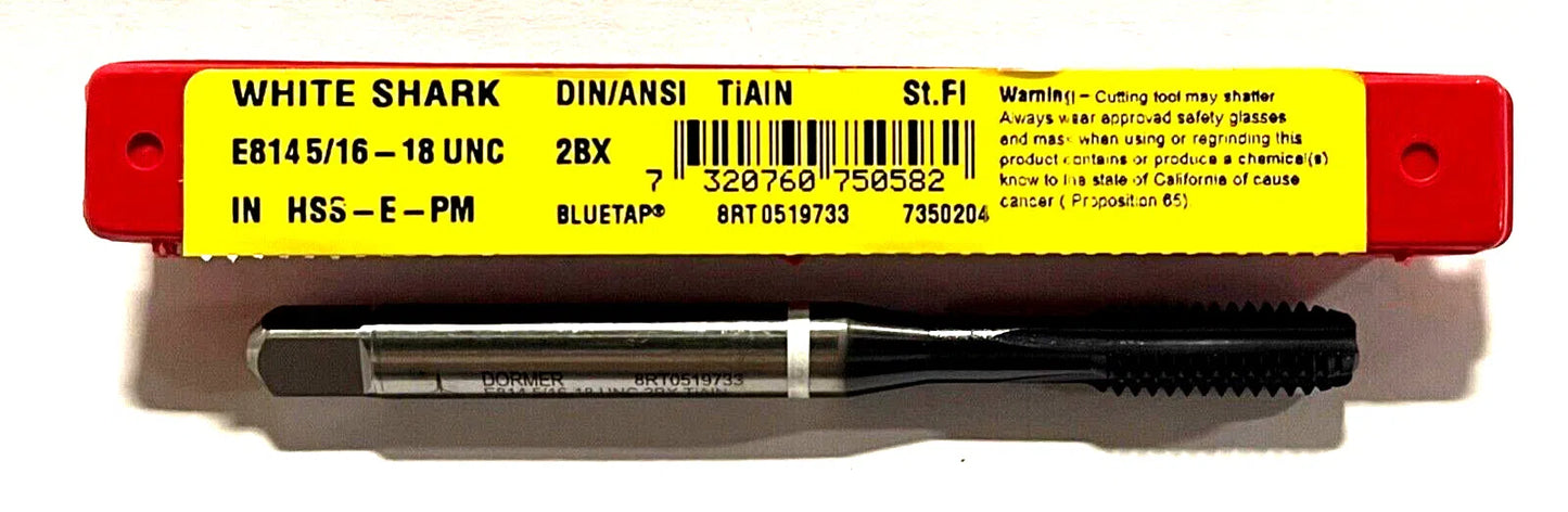 Dormer 5/16-18 HSS-E-PM Machine Tap TiAlN/Top White Ring Semi-Bottoming 4FL Tap