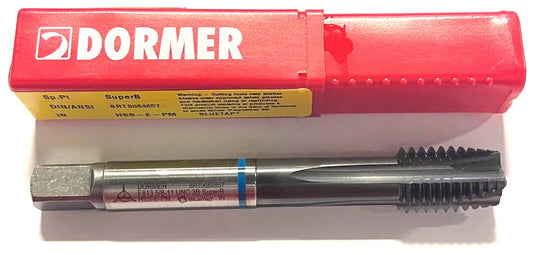Dormer 5/8-11 Machine Tap HSS-E-PM Spiral Point Plug Tap Blue Ring 4FL H3 2.5xD