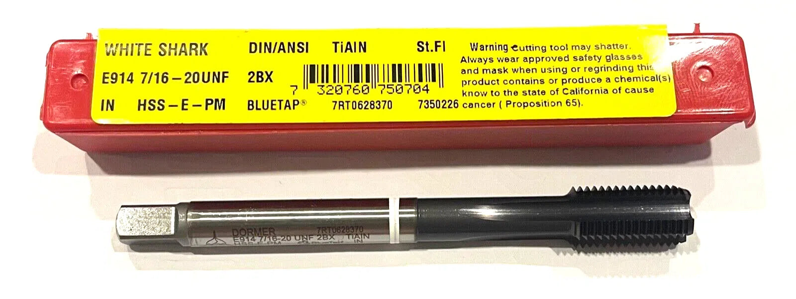 Dormer 7/16-20 HSS-E-PM Machine Tap Semi-Bottoming TiAlN White Ring HP 4FL Tap
