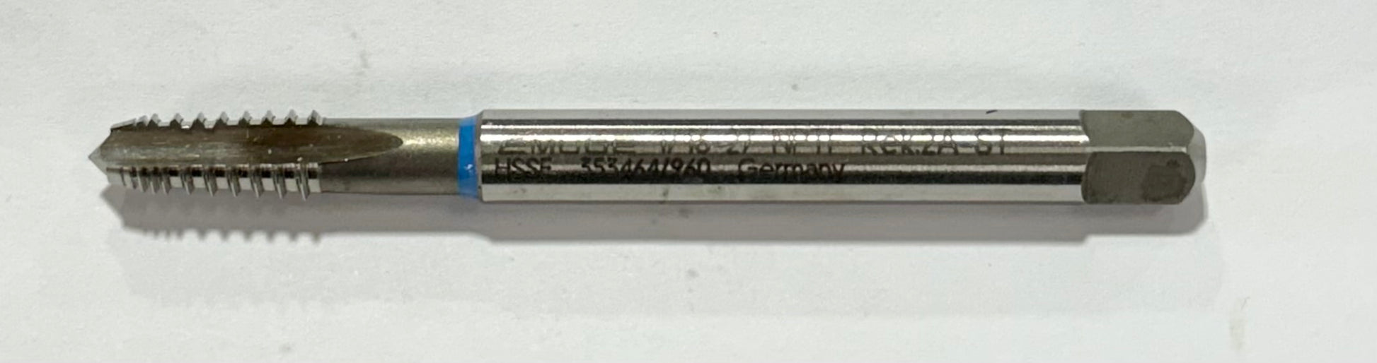 EMUGE 1/16"-27 NPTF HSSE Interrupted Thread Pipe Tap Modified Bottom Blue Ring
