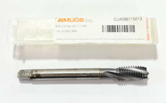 EMUGE 1/2"-13 UNC Cobalt Spiral Flute Tap Modified Bottoming TiCN 3FL