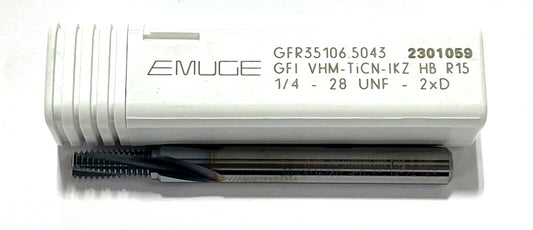 EMUGE 1/4-28 Solid Carbide Thread Mill TiCN Coating 3 Flute Coolant Thru