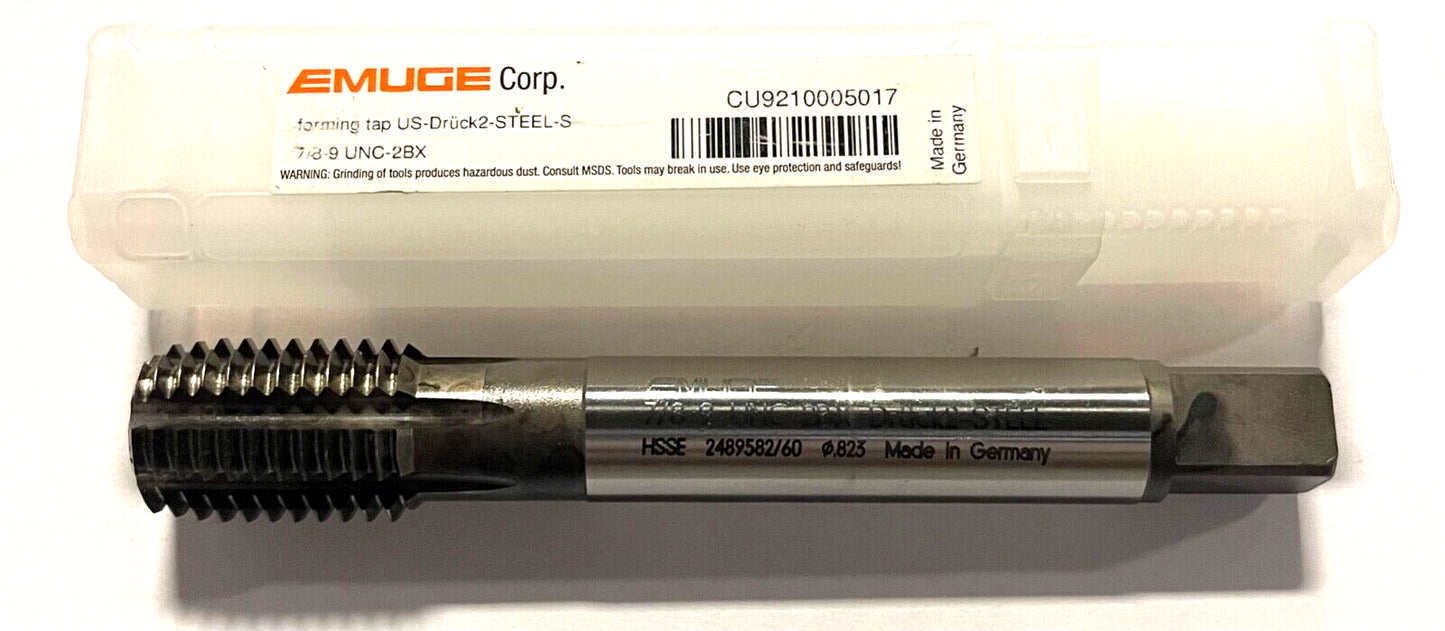 EMUGE 7/8-9 UNC-2BX HSSE Thread Forming Tap NT Coated Roll Form Druck Steel