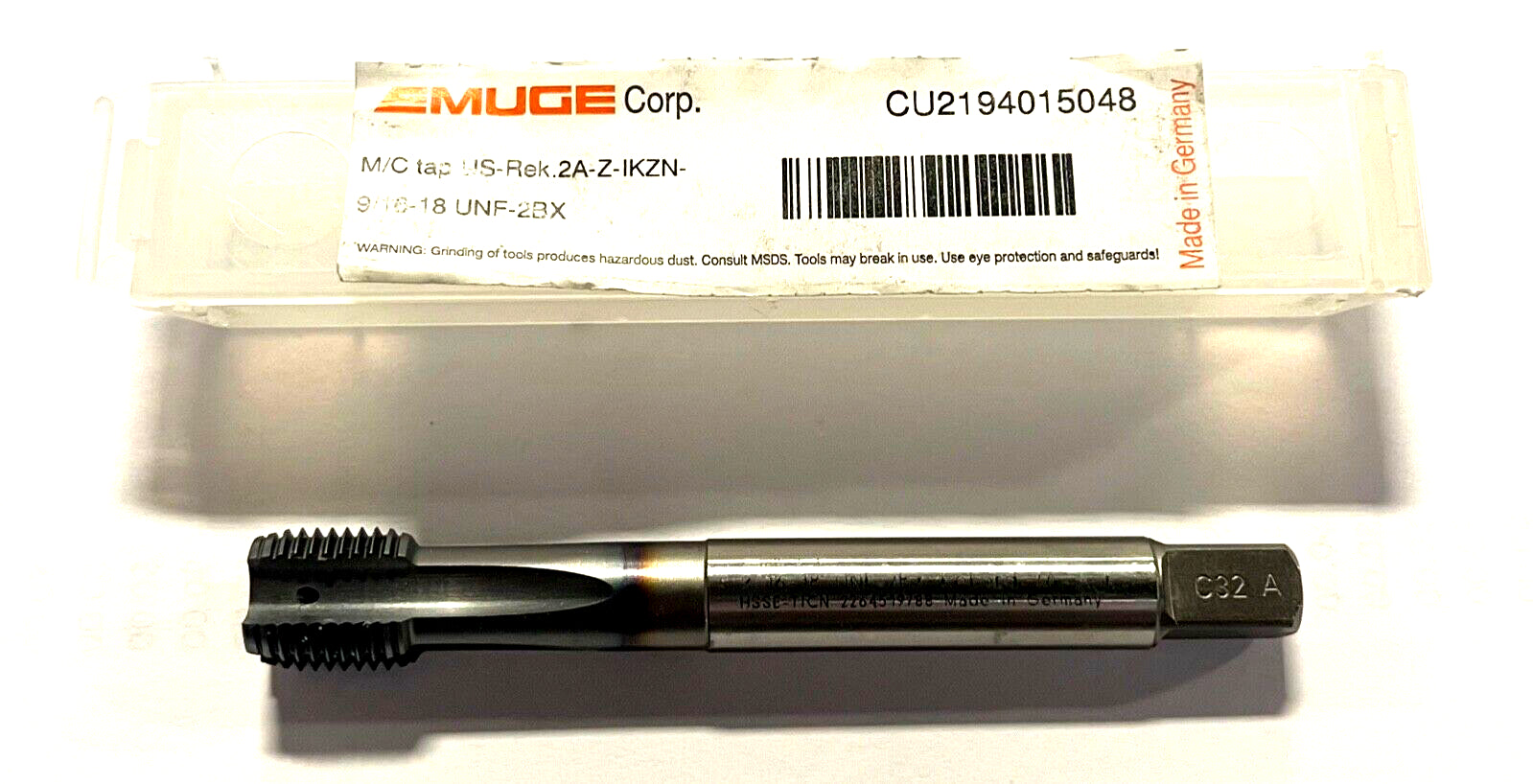 EMUGE 9/16-18 UNF-2BX HSSE Tap TiCN Coating Coolant Thru Straight Flute